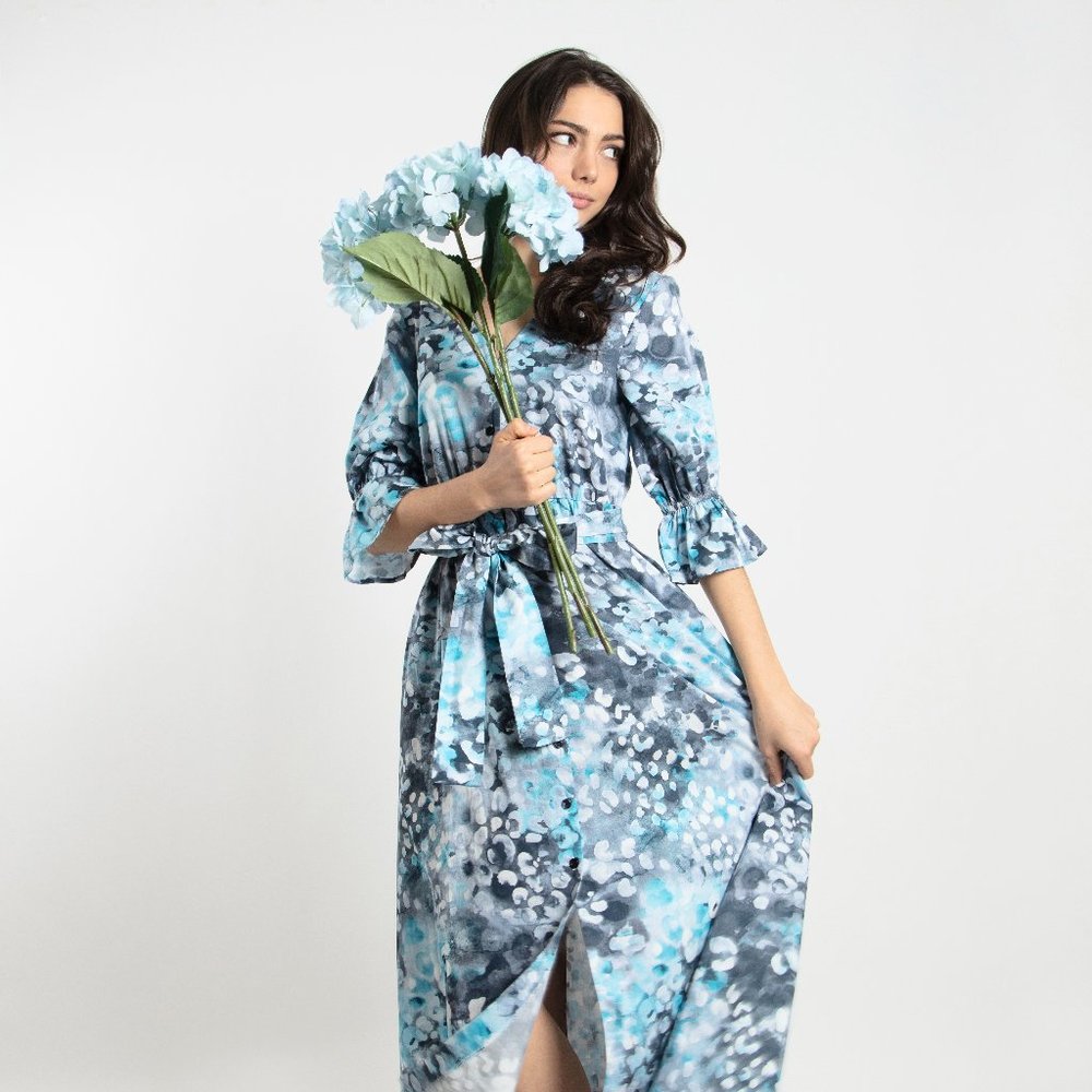 Shirt Dress with Belt (Dot & Stripe)